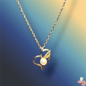 Vintage Krementz Heart Pearl Pendant Necklace Gold Filled 434